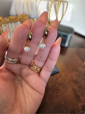 18k Gold Filled Pearl Drop Huggie